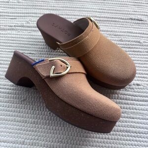 Rothy’s Platform Mule Clogs Heart Buckle Brown Knit Sizes 7.5 & 8